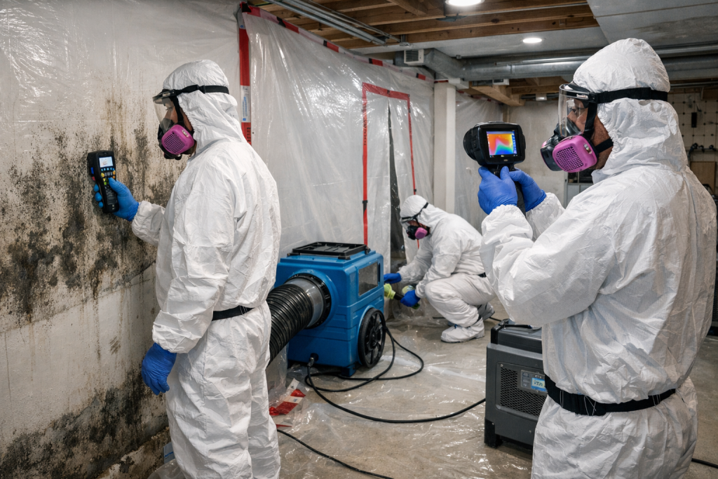Step-by-Step Guide to the Professional Mold Removal Process in Minnetonka 1 Mold Removal progress in the basement